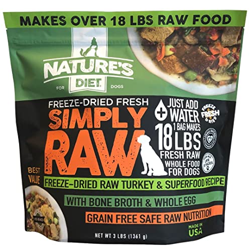 Nature's Diet Simply Raw® Freeze-Dried Raw Whole Food Meal - Makes 18 Lbs Fresh Raw Food With Muscle, Organ, Bone Broth, Whole Egg, Superfoods, Fish Oil Omega 3, 6, 9, Probiotics & Prebiotics (turkey)