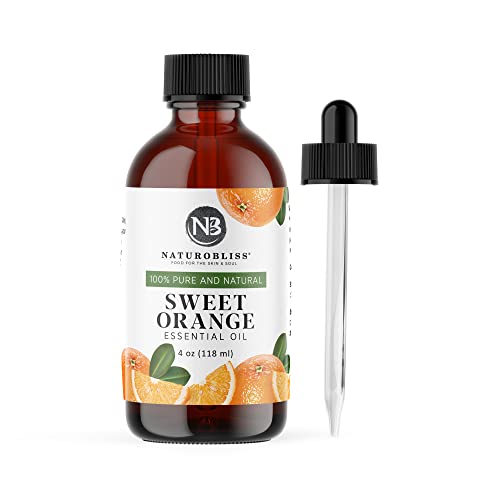 NaturoBliss 100% Pure & Natural Essential Oil Therapeutic Grade Premium Quality Oil with Glass Dropper - Huge 4 fl. Oz - Perfect for Aromatherapy and Relaxation (Sweet Orange, 4oz)