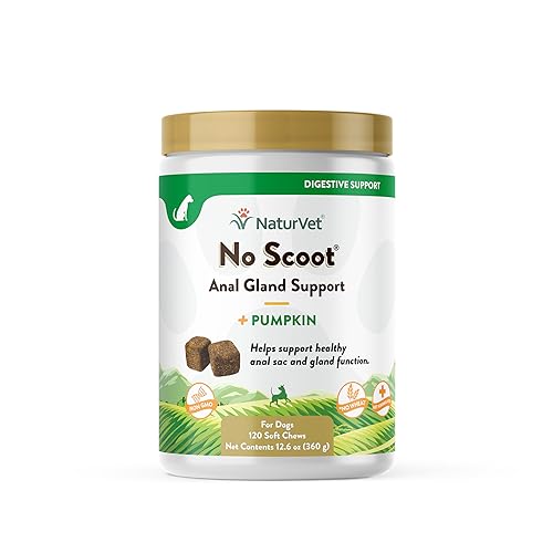 NaturVet - No Scoot for Dogs - 120 Soft Chews - Plus Pumpkin - Supports Healthy Anal Gland & Bowel Function - Enhanced with Beet Pulp & Psyllium Husk