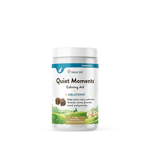 NaturVet Quiet Moments Calming Aid Dog Supplement – Helps Promote Relaxation, Reduce Stress, Storm Anxiety, Motion Sickness for Dogs – Tasty Pet Soft Chews with Melatonin – 70 Ct.