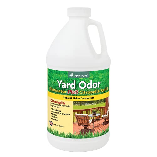 NaturVet – Yard Odor Eliminator Plus Citronella Spray – Eliminate Stool and Urine Odors from Lawn and Yard – Designed for Use on Grass, Patios, Gravel, Concrete & More – 64oz Refill (No Hose Nozzle)