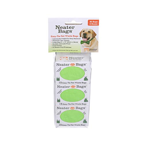 Neater Pets Neater Bags - Dog Waste Poop Bags - Dispense One at a Time Like Tissues - No Rolls to Fuss With - Easy-Tie Handles (90 Bags)