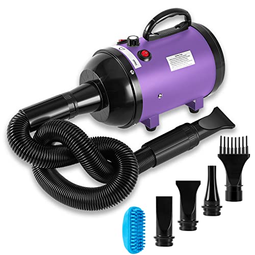 NESTROAD Dog Dryer High Velocity Dog Hair Dryer,4.3HP/3200W Dog Blower Grooming Force Dryer with Stepless Adjustable Speed,Professional Pet Hair Drying with 4 Different Nozzles for Dogs Pets,Purple