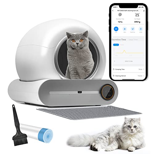 【New】 Automatic Cat Litter Box, Extra Large 65+9L Self-Clean/Free-Scoop Litter Box Robot Toilet, Safety Protection/APP Control/Odor Isolation, with Mat/Bag/Brush for Multiple Cats from 2 to 17LB