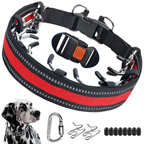 No Pull Dog Collar, Prong Collar for Small Medium Large Dogs, Pinch Collar for Dogs with Quick Release Buckle, Prong Collar Cover, Extra Links, Safety Clip, Rubber Tips