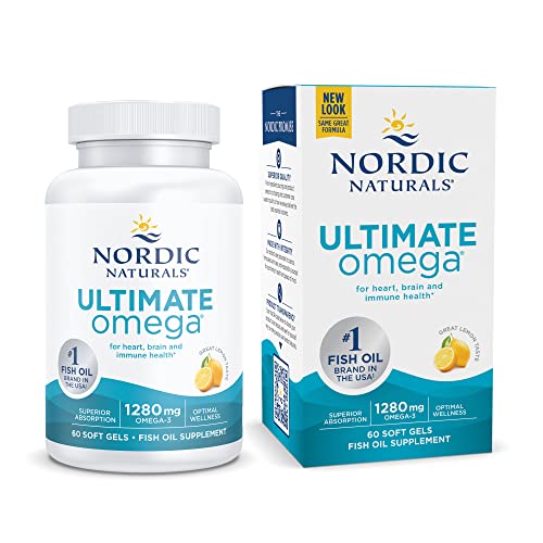 Nordic Naturals Ultimate Omega, Lemon Flavor - 60 Soft Gels - 1280 mg Omega-3 - High-Potency Omega-3 Fish Oil Supplement with EPA & DHA - Promotes Brain & Heart Health - Non-GMO - 30 Servings