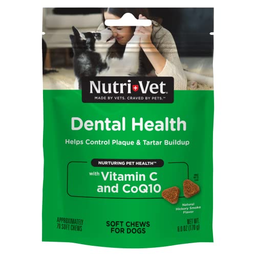 Nutri-Vet Dental Health Soft Chews for Dogs | Helps Control Plaque and Tartar Buildup | Natural Hickory Smoke Flavor | 70 Count , 6 oz