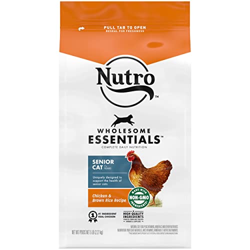 NUTRO WHOLESOME ESSENTIALS Natural Dry Cat Food, Senior Cat Chicken & Brown Rice Recipe , Kibble, 5 lb. Bag