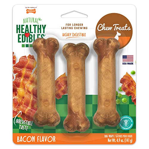 Nylabone Healthy Edibles All-Natural Long Lasting Bacon Flavor Chew Treats 1 count pack of 3 Bacon Small/Regular