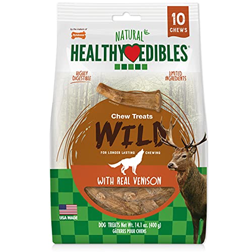 Nylabone Healthy Edibles WILD Antler Natural Long Lasting Venison Flavor Dog Chew Treats Antler Medium/Wolf (10 Count)