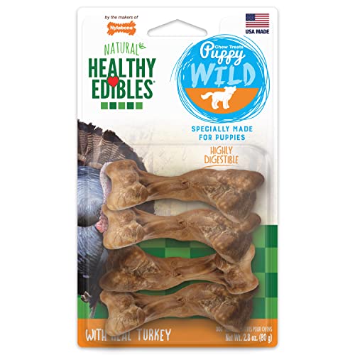 Nylabone Healthy Edibles WILD Puppy Natural Long Lasting Turkey Dog Chew Treats Puppy Wild Bone Small/Regular (1 Pack)