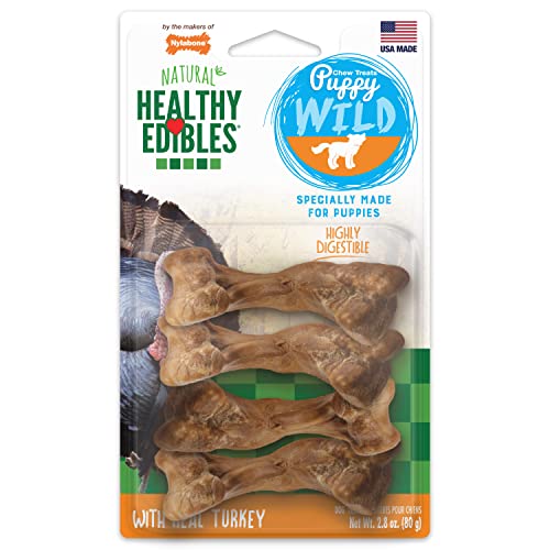 Nylabone Healthy Edibles WILD Puppy Natural Long Lasting Turkey Dog Chew Treats Puppy Wild Bone Small/Regular (1 Pack)