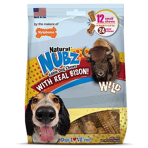 Nylabone Nubz Wild Dog Treats I All Natural Edible Bison Flavor Chew Treats for Dogs l Made in USA l 12 Pack Small - Up to 30 lbs.