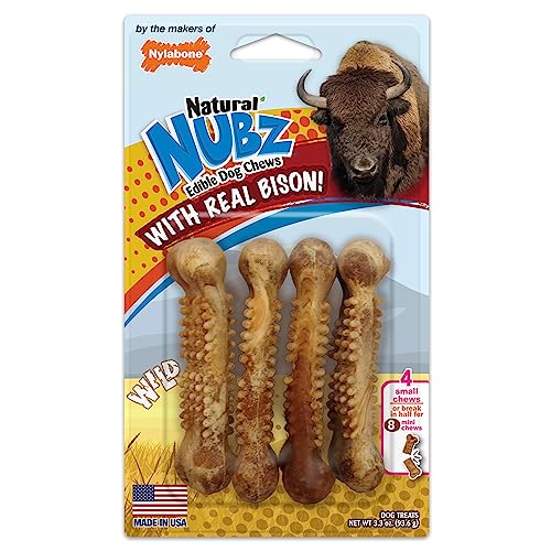 Nylabone Nubz Wild Dog Treats I All Natural Edible Bison Flavor Chew Treats for Dogs l Made in USA l 4 Pack Small - Up to 30 lbs.