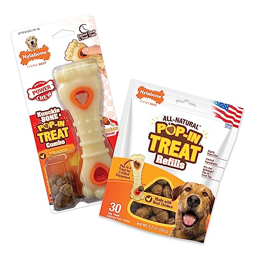 Nylabone Power Chew Knuckle Bone & Pop-in Dog Treat Toy Combo Bundle - Tough Dog Toy for Aggressive Chewers and Treat Pouch - Durable Dog Toy - Chicken Flavor, Large/Giant - Up to 50 lbs.