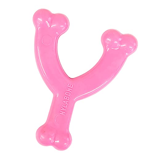Nylabone Puppy Wishbone Chew Toy - Puppy Chew Toy for Teething - Puppy Supplies - Pink, Chicken Flavor, X-Small/Petite (1 Count)