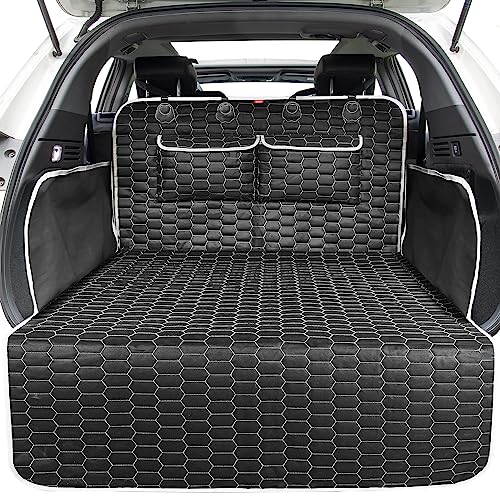 Oasser SUV Cargo Liner for Dogs, Waterproof Cargo Cover Pet Trunk Mat with Bumper Flap Protector 2 Large Pockets (Black, L with Side Flaps 40.5'' x 72.8'')