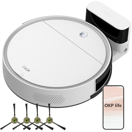 OKP Life WiFi/App/Alexa Robotic Vacuum Cleaner, Self Charging, Efficient Filtration System, Slim Design, Quiet Perfect for Hard Floors, Pet Hair, Carpets Robot Vacuum Cleaner with Schedule