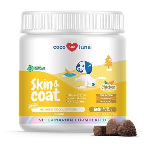 Omega 3 Fish Oil for Dogs - 90 Soft Chews - with Cod Liver Oil, Algae Oil, EPA & DHA Fatty Acids for Dog Shedding, Itchy, Dry Skin, Joint & Heart Support