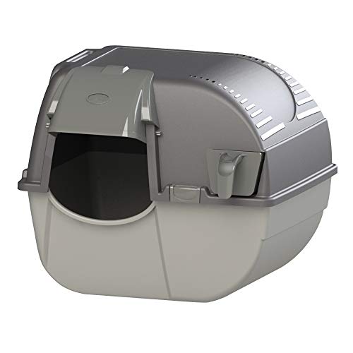 Omega Paw EZ-RA15-1 Elite Roll 'N Clean Self Cleaning Litter Box with Integrated Litter Step and Unique Sifting Grill, Regular, Gray Easy Fill