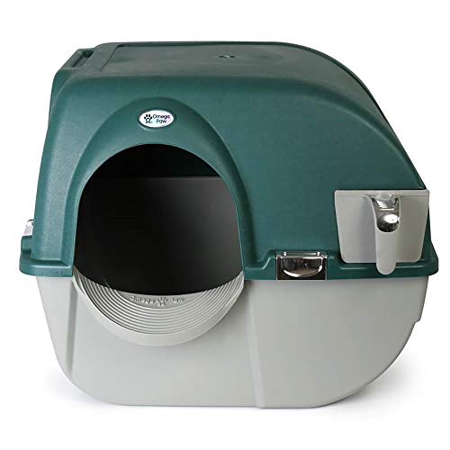 Omega Paw VMRA20-1-PR Premium Roll 'N Clean Large Self Cleaning Litter Box with Integrated Litter Step and Unique Sifting Grill, Forest Green