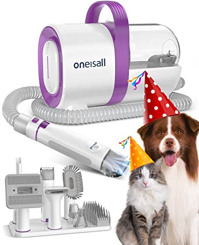 oneisall Dog Hair Vacuum & Dog Grooming Kit, Pet Grooming Vacuum with Pet Clipper Nail Grinder, 1.5L Dust Cup Dog Brush Vacuum with 7 Pet Grooming Tools for Shedding Pet Hair, Home Cleaning