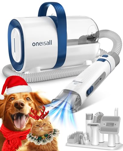 oneisall Dog Hair Vacuum & Dog Grooming Kit, Pet Grooming Vacuum with Pet Clipper Nail Grinder, 1.5L Dust Cup Dog Brush Vacuum with 7 Pet Grooming Tools for Shedding Pet Hair, Home Cleaning