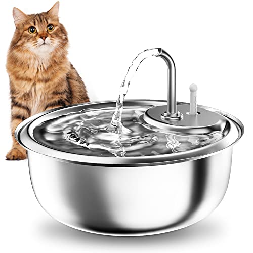 Ormalla Cat Water Fountain Stainless Steel, 3.4L/115oz Pet Water Fountain with Buoy, Auto-Off Smart Pump and 3 Filters for Cats and Small Dogs, Easy to Monitor Water Level