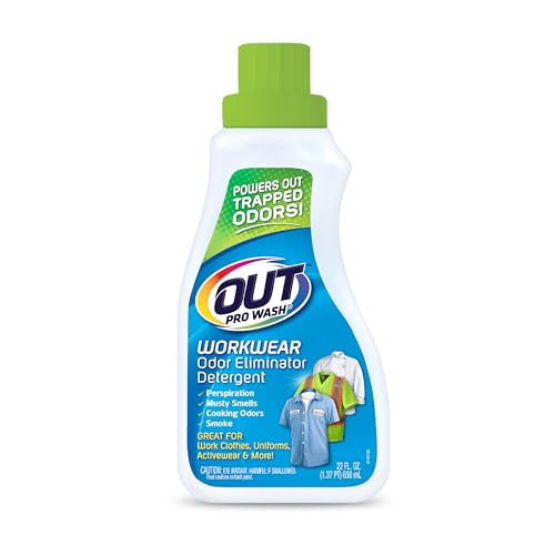 OUT ProWash Workwear Odor Eliminator and Stain Remover Laundry Detergent, Great for Work Clothes, Uniforms, Active Wear, and More, 22 Ounce Bottle