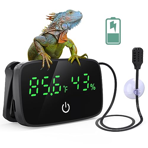 PAIZOO Reptile Thermometer Hygrometer, LED Digital Terrarium Thermometer and Humidity Gauge Snake Tank Accessories with USB Charging for Bearded Dragon, Tortoise, Reptile Tank, (Include 31.5'' Cable)