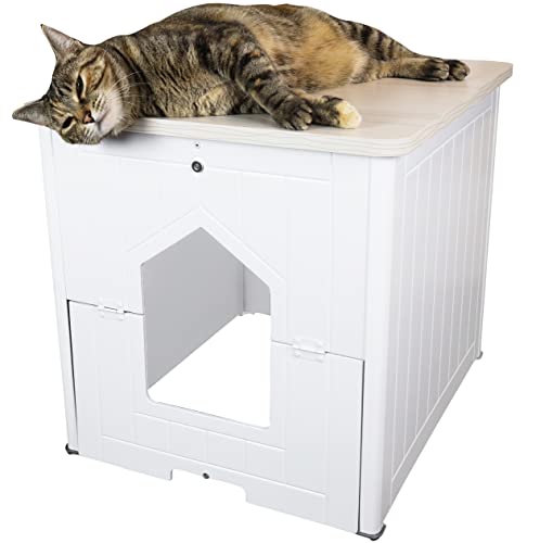 Palram CATSHIRE Cat Litter Box Enclosure Furniture, Hidden Litter Box for Indoor Cats, Enclosed Cat Box Cabinet, Pet House, Side Table, Nightstand, with Magnetic Door Latch, Easy to Clean, White