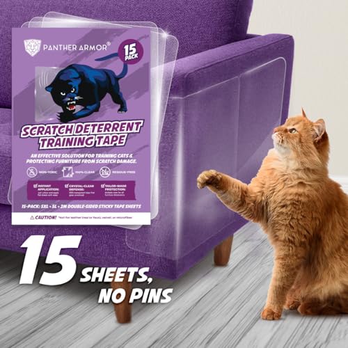 Panther Armor 15-Pack Anti Cat Scratch Deterrent & Training Tape - Cat Scratch Couch Protector - Anti Scratch Cat Tapes - Cat Scratch Solution