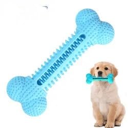 Patchy's Pets Puppy and Dog Toothbrush Dental Chew Toy Bone, Teeth Cleaning, Teething, Soft Flexible Durable Rubber Dog Toys, Small Treat Holder, Puppy and Small Breeds, Non Toxic (Morandi Blue)