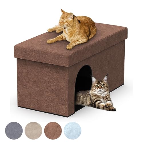 PATHOSIO PETS Cat Hidden Litter Box Furniture and Litter Box Enclosure - Footstool Hidden Cat Litter Box, Modern Cat Litter Box Enclosure for All Cat Sizes 29" L x 13.5" W x 13.5" H - Brown, Medium