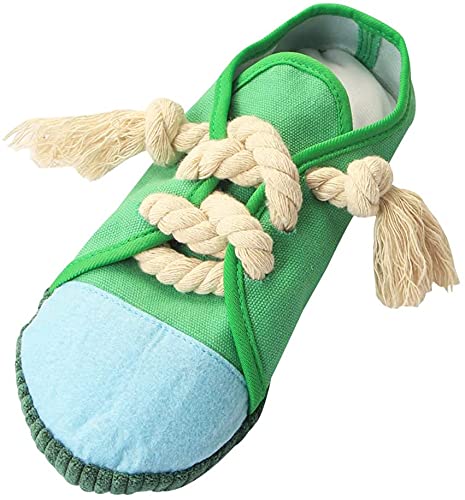PawfectPals Interactive Squeaky Safe Funny Bite Resistant Eliminate Destructive Behavior Chew Shoe Toy(Green and Blue Sneaker)