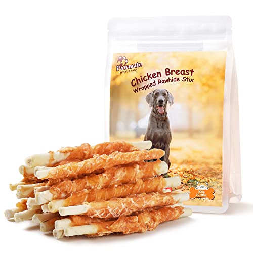 Pawmate Chicken Wrapped Rawhide Sticks Dog Treats, Long Lasting Calming Dog Chew, Grain Free Teeth Cleaning Treat for Small Medium Dogs 10.58Ounce