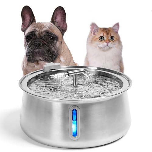 Pawque Stainless Steel Cat Water Fountain Inside, 4.0L/1.05Gal Automatic Pet Fountain Dog Water Bowl with Water Level Window & Ultra-Quiet Pump for Multiple Cats Small Medium Dogs Pets