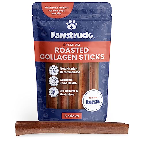 Pawstruck All Natural 11-12" Roasted Collagen Sticks for Dogs - Low Odor & Long Lasting Alternative to Bully Sticks and Rawhide Chews - Single Ingredient & Vet Approved - 5 Pack Packaging May Vary