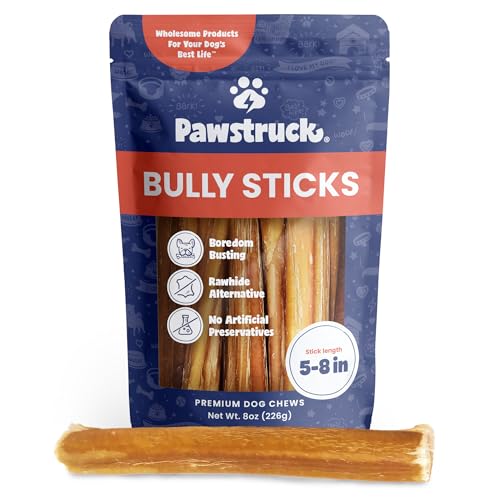 Pawstruck All-Natural 5-8" Bully Sticks for Dogs - Best Long Lasting, Rawhide Free, Low Odor & Grain Free Dental Chew Treat - Healthy Single Ingredient 100% Real Beef - 8 oz Bag