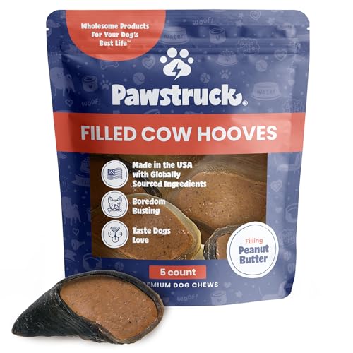 Pawstruck Peanut Butter Filled Cow Hooves for Dogs - Made in The USA Dog Dental Treats & Dog Chews Beef Hoof, American Made - 5 Count