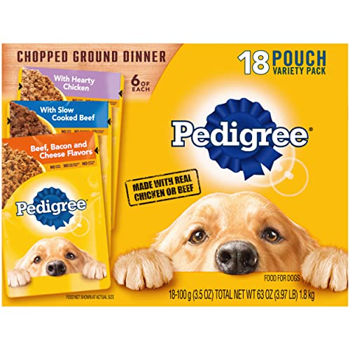 PEDIGREE CHOPPED GROUND DINNER Adult Soft Wet Dog Food 18-Count Variety Pack, 3.5 oz Pouches