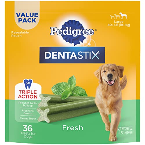 PEDIGREE DENTASTIX Dental Dog Treats for Large Dogs Fresh Flavor Dental Bones, 1.87 lb. Value Pack (36 Treats)