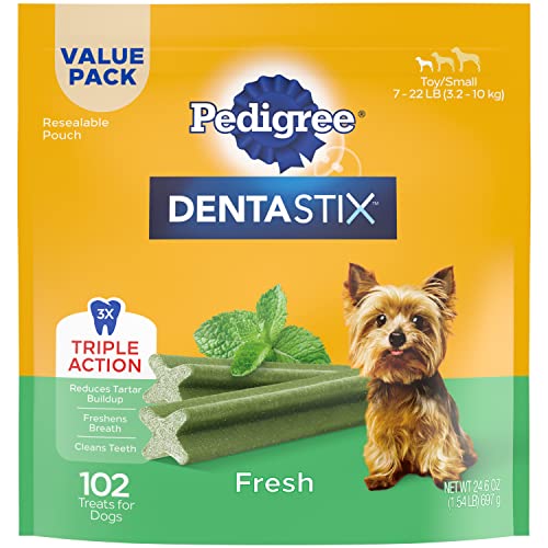 PEDIGREE DENTASTIX Dental Dog Treats for Toy/Small Dogs Fresh Flavor Dental Bones, 1.54 lb. Value Pack (102 Treats)