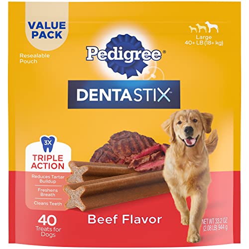 PEDIGREE DENTASTIX Large Dog Dental Treats Beef Flavor Dental Bones, 2.08 lb. Value Pack (40 Treats)