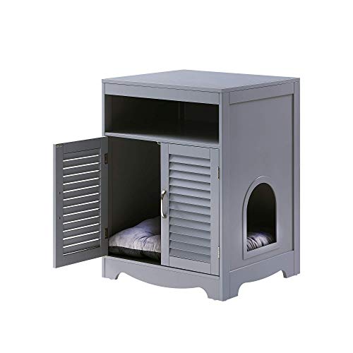 Penn-Plax Cat Walk Furniture: Contemporary Cat Litter Hide-Away Cabinet – Built-in Storage Shelf, and Double Shutter Style Doors – Gray
