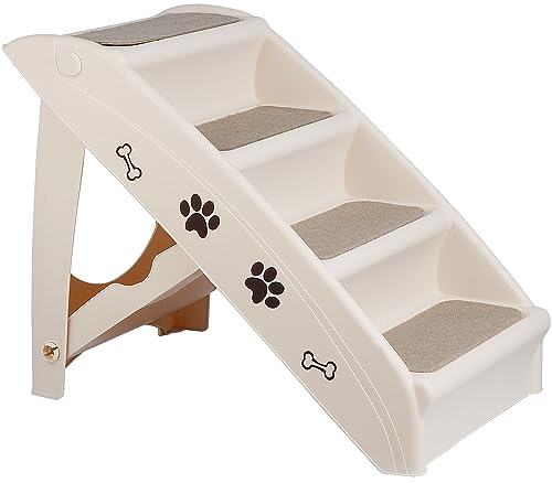 Pet Dog Stairs Steps for Small Dogs with Non-Slip Pads for High Bed Sofa, Car Foldable Plastic Dog Ramp Dog Steps (Tan)