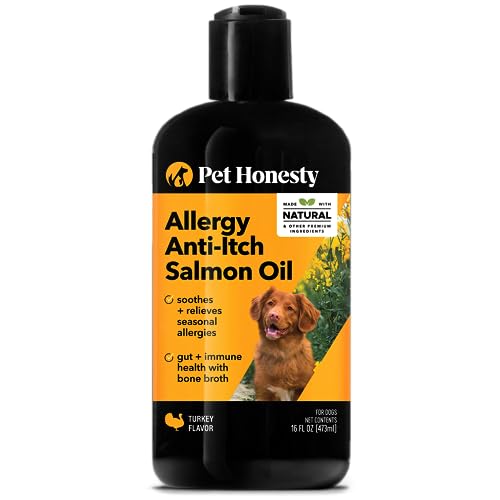 Pet Honesty Dog Allergy Relief Anti-Itch Salmon Oil - Itch Relief for Dogs, Omega-3 for Dogs - Dog Skin and Coat Supplement, May Reduce Normal Shedding + Itching - Joint, Brain & Heart Health (16 oz)