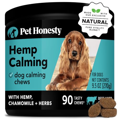 Pet Honesty Hemp Calming Chews for Dogs - Dog Anxiety Relief, Dog Calming Treats with Hemp + Valerian Root, Melatonin for Dogs - Helps Aid with Thunder, Fireworks, Chewing & Barking (Beef Liver)