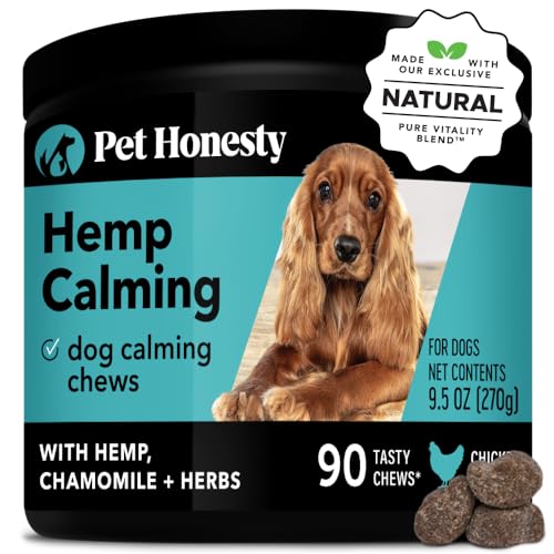 Pet Honesty Hemp Dog Chews and Dog Calming Treats, Dog Anxiety Chews, to Support Dog Anxiety, Melatonin for Dogs, Helps Aid with Thunder, Fireworks, Chewing & Barking, (Chicken 90 Ct)