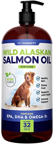 Pet Honesty Wild Alaskan Salmon Oil for Dogs - Omega-3 Fish Oil for Dogs - Fatty Acids, Salmon Oil for Dogs Skin and Coat, Pure Dog Food Topper - Supports Joints, Brain & Heart Health - 32oz